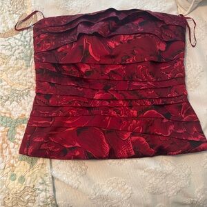 White House Black Market Burgundy Floral Strapless Top